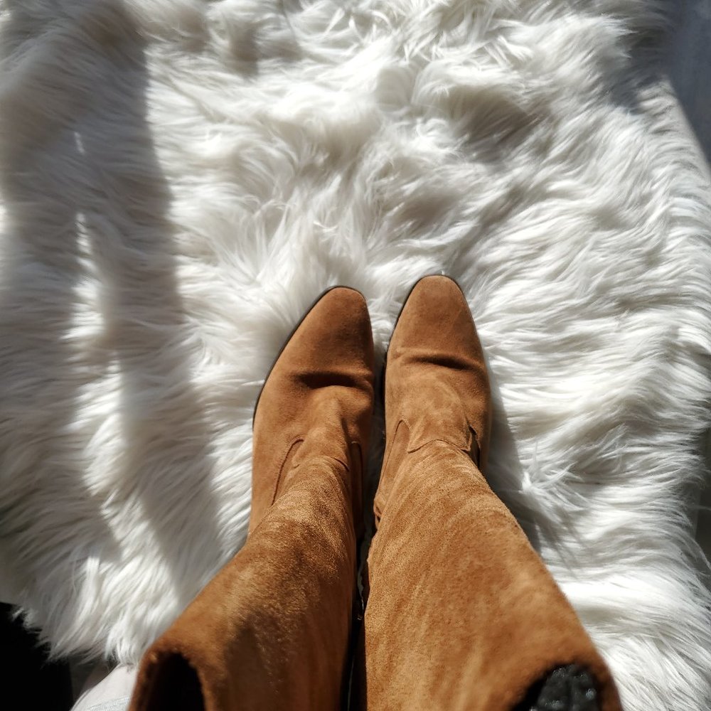 Long Massimo Dutti Camel Suede Boots Size 9